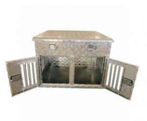 China Safety Aluminum Double Dog Crate With Two Lockable Slam Latch Doors factory