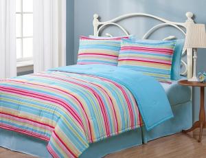 China Polyester All Season Stripe Printed Microfiber Comforter Hypoallergenic Blue Microfiber Comforter Low Tumble Dry factory