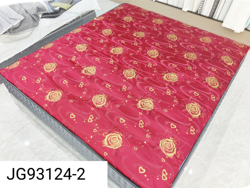 The factory directly supplies 100% polyester warp knitted printed mattress fabric, gold powder printed cloth
