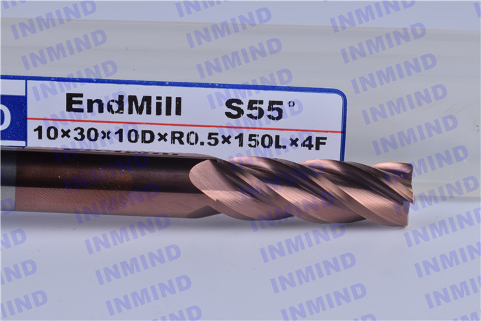 HRC55 Extra long Corner Radius End Mill with 10 mm / 12 mm Diameter 35 deg helix angle