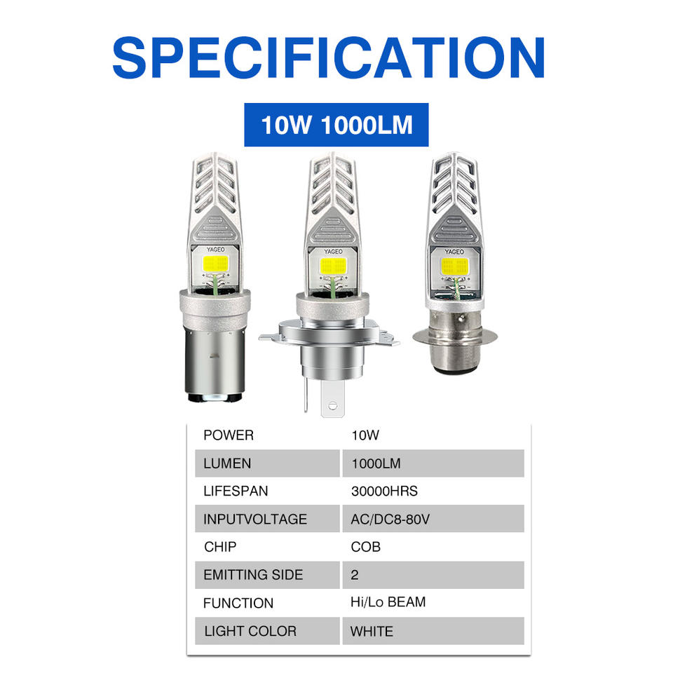 1000lm Motorcycle Headlight Lamp H4 HS1 BA20D H6 P15D Led Headlight Bulb