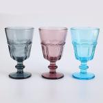 Champagne Long Stem Wine Glasses Vintage Embossed Glass Goblets