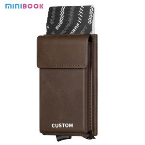 China Men's Pop Up Wallet with Custom Logo Vintage Style Leather Aluminum Credit Card Holder factory