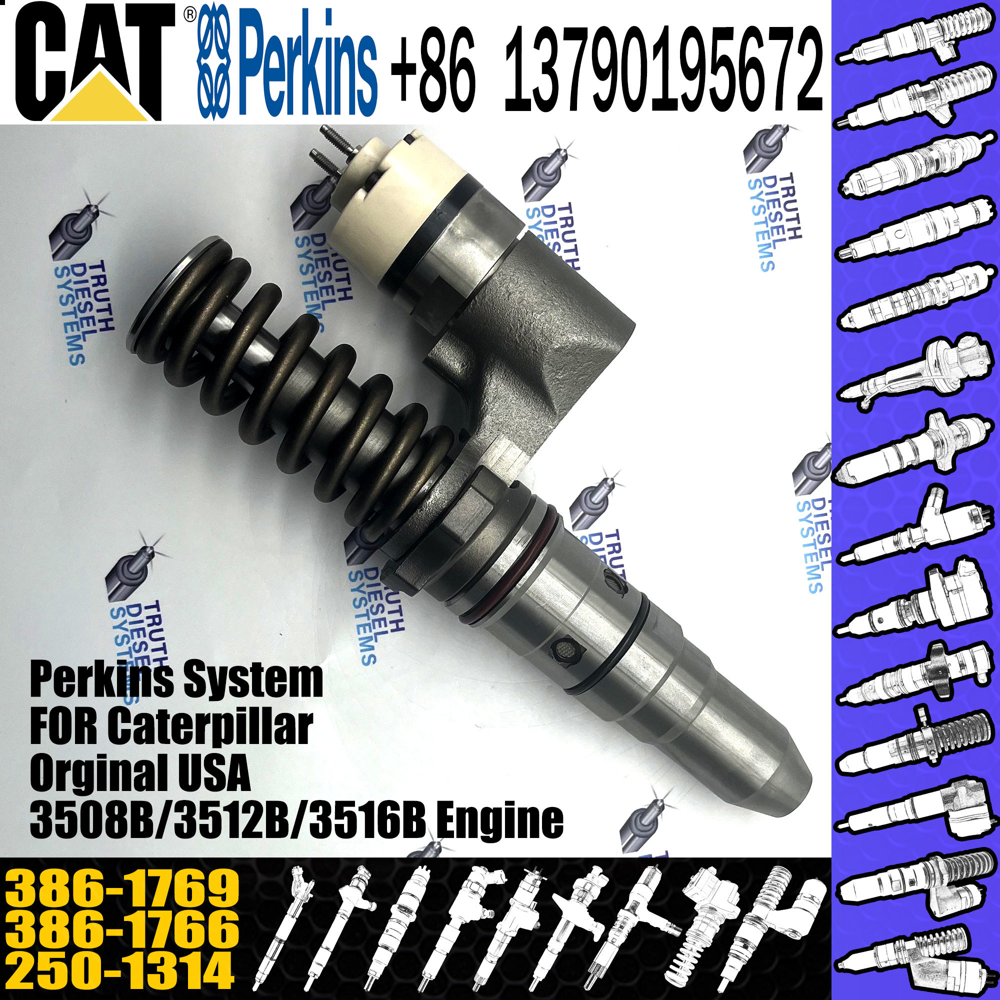 Huida 3508B/3512B/3516B engine fuel injector 250-1314 386-1766 386-1769 with genuine packing
