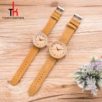 Round Dial Wood Minimalist Leather Watch Quartz Water Proof For Dress