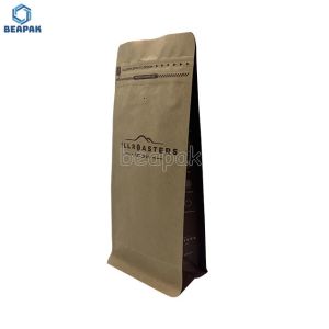 China Eco Recycle Kraft Paper Flat Bottom Gusset Coffee Bag on sale