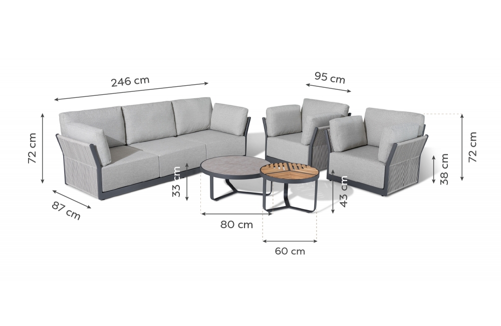 Commercial Villa Outdoor Sofa Set with Aluminum Frame and Coffee Table Dia80 x H33cm