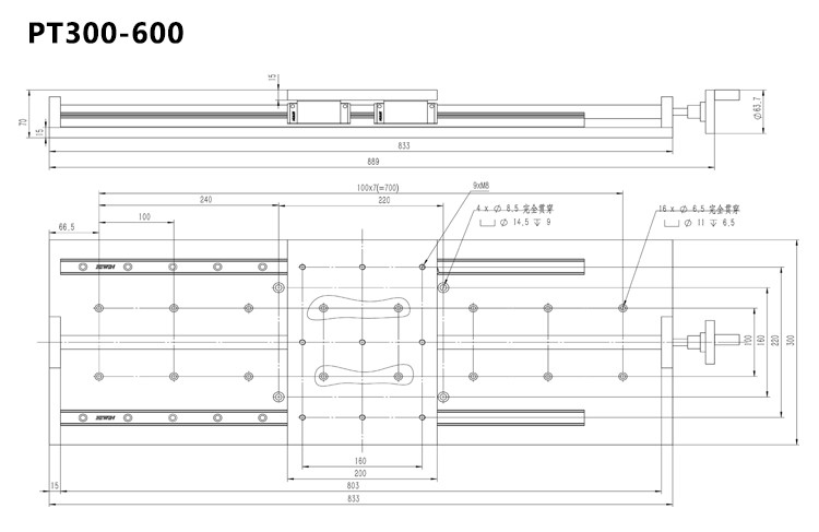 Hand Sliding Manual Linear Stage Large Table Top Load 100kg Displacement