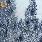 Stylish Customized Grey Lace Fabric Mesh Embroidered Beaded Bridal Fabric