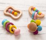 Rattle Soother 11.6cm Wooden Teething Toy Wooden Rattle Teether Food Grade