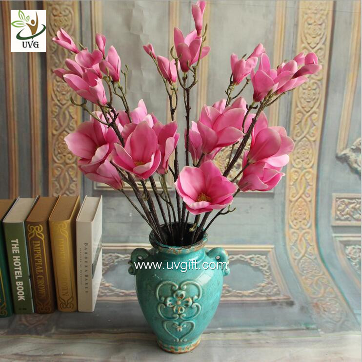 UVG FMA58 Wedding reception ideas real touch PU magnolia flower pink fake flowers for table decoration