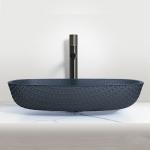 Countertop Mounted Bathroom Wash Basins Melon Shape Glass Vessel Sinks