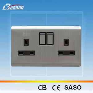 China LK6056D Stainless steel double 13A UK British socket factory