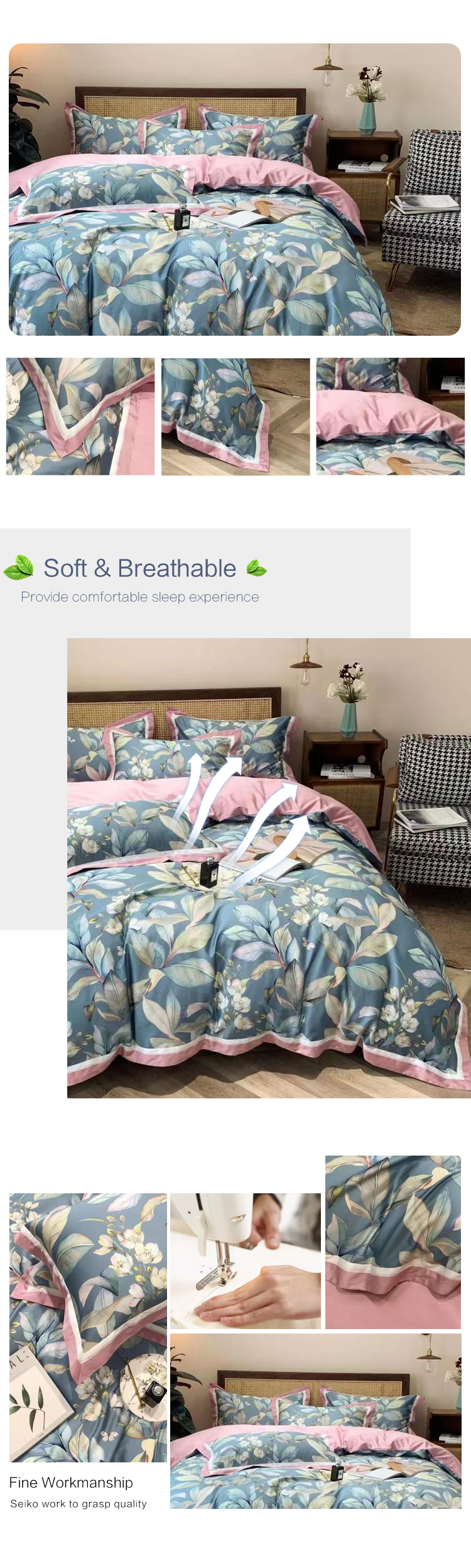 100% Cotton Air-permeable Plant Pattern Juego De Sabanas De Algodon Customized Comforter