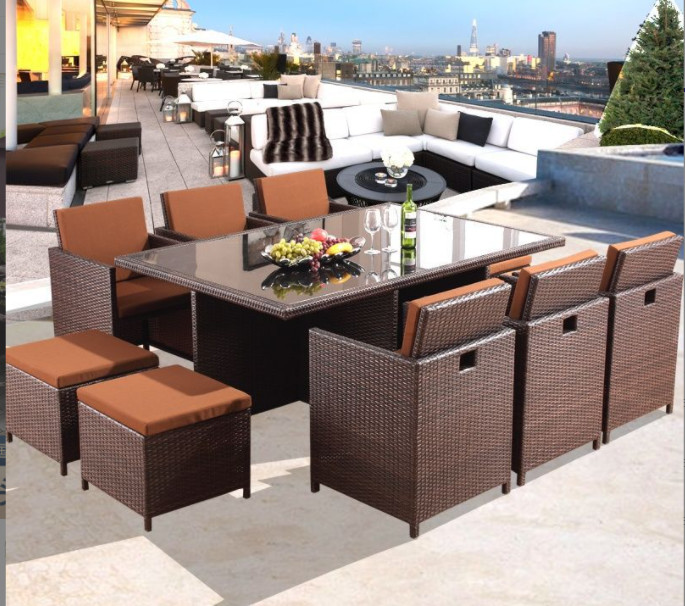 10 Seater Rattan Dining Table Set Wicker Dining Coffee Stack Table Round Sofa