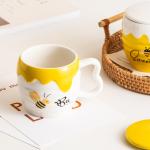 Cartoon Bee Ceramic Coffee Mug With Lid Pottery Office Breakfast Cup Porcelain