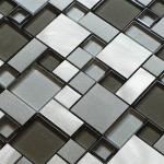 3D square tile glass mix metal mosaic brush finished for wall decoration