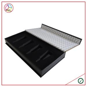 China Gold Foil Black Flip Cosmetic Packaging Box With EVA Insert factory