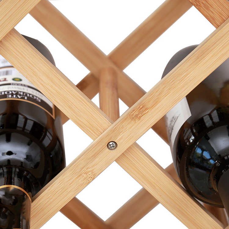 X Shape 10 Bottles Capacity Foldable Free Standing Bamboo Wine Rack for Kitchen Space