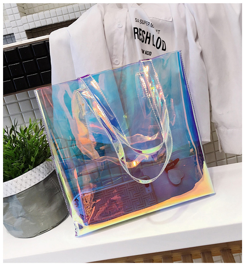 L33*D8*H33 Cm Shopping Travel Hologram PVC Clear Bag