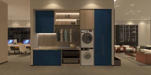 China Wood Grain Laundry Room Sink Cabinet Combo With Extra Long Countertop factory