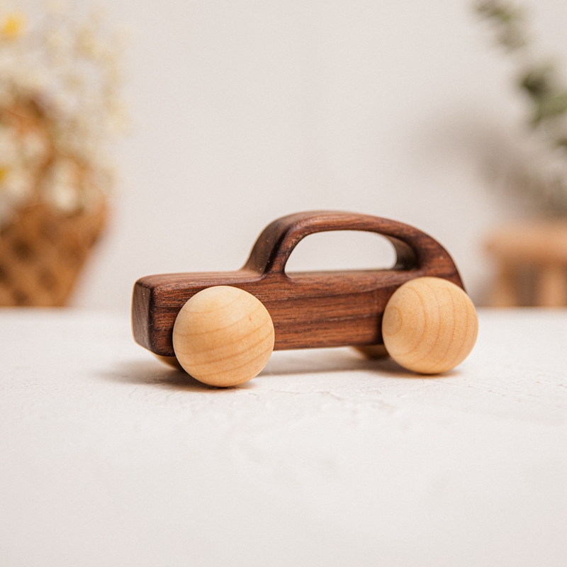 9/Style Baby Building Blocks Toy Maple Car Mahogany Classic Car Black Walnut Gift Toy Beech Wood Car Educational Montess