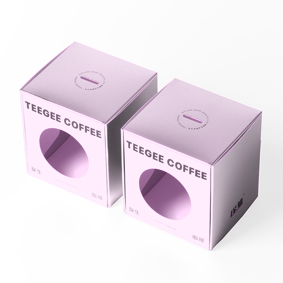 Square Paperboard Auto Lock Coffee Packaging Box With Cycle Window Custom Thickness