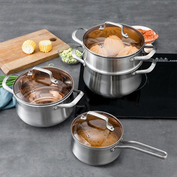 Factory Kitchen 304 Stainless Steel Steamer Pot Soup Pot Milk Pot Cooking Ware