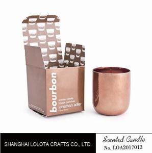 China Scented soy wax candle in rose gold metal jar with rose gold folding box factory