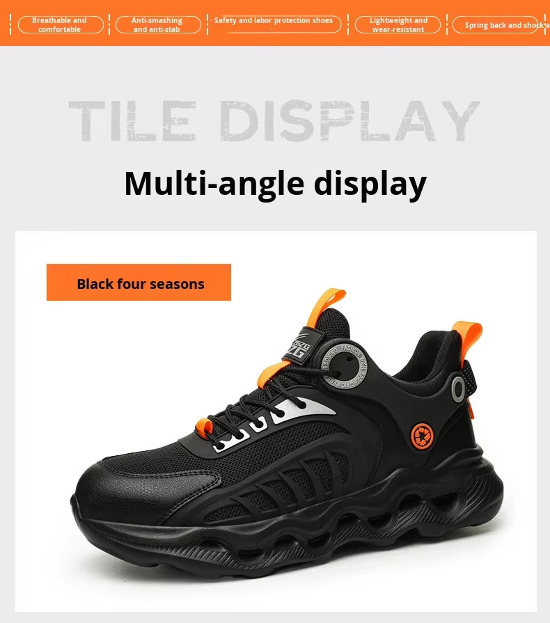 TPU Flying Knit Work Shoes With EVA Sole For Industrial Safety Kevlar Mid Sole Steel Toe Anti-stab And Anti-smash