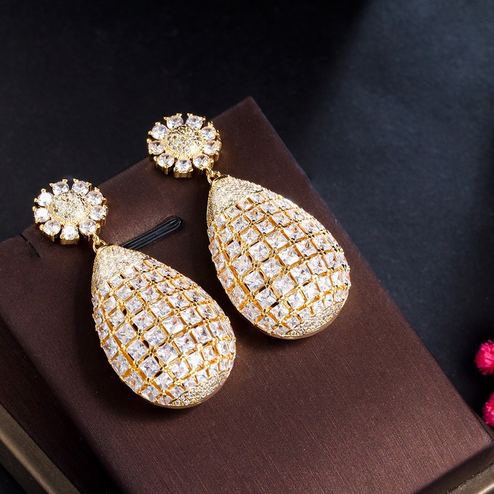 Fashion europe style women zircon earrings colorful cz stone Waterdrop earrings for lady trendy jewelry for wedding