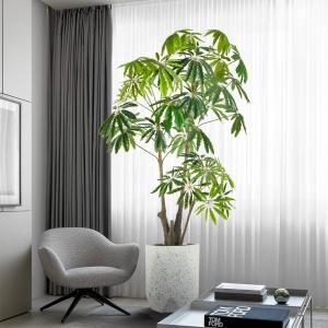 China Round Peacock Leaves Artificial Potted Floor Plants For Bedroom Decoration factory