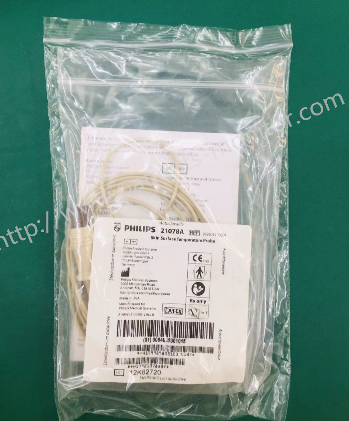 PHiliph 21078A Patient Monitor Skin Surface Temperature Probe Reusable 2-pin Connector 989803100901