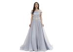 Grey Blue Off The Shoulder Maxi Evening Dresses Tulle Organza Fabric Type