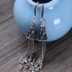 Retro Women Jewelry Black 925 Silver Tassels Drop Earrings(053715)
