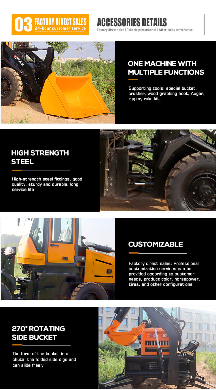 Gradeability 30° HQ-WZ-8-12 Construction Mini Loader Backhoe Loader With Backhoe