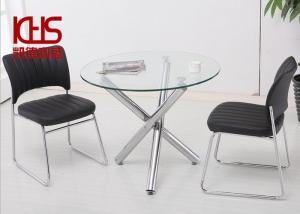 China 150kg Small Glass Cocktail Table 80x80x75cm Round Silver Glass Coffee Table on sale