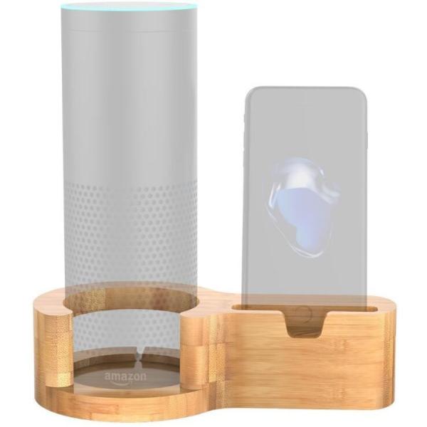 China 2 in 1 Wooden Phone Holder Bamboo Amazon Smart Speaker Echo Accessory factory