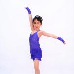 3 Layer Latin Dance Costumes Biketard V - Neck Bodice Flying Fringe Skirt