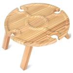 Wooden Portable Folding Round Tray Table for Outdoor Camping Beach Travel and