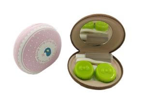 China Round Cute Contact Lens Case Storage Box Made From Pink / Brown Canvas factory