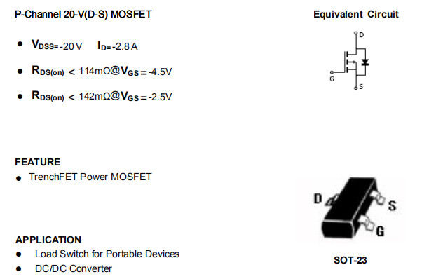 HXY2301-2.8A Mosfet Power Transistor