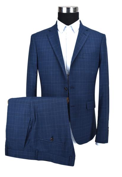 Dark Blue Mens Custom Tailored Suits Check Anti Wrinkle Business ISO9001