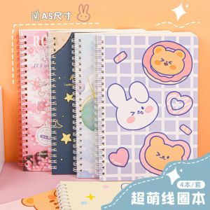 Custom Logo A5 Kawaii Cute Hardback Spiral Coil Notebooks 4pcs Diary with 60 Sheets A5 Size PP Cover Office Supplies