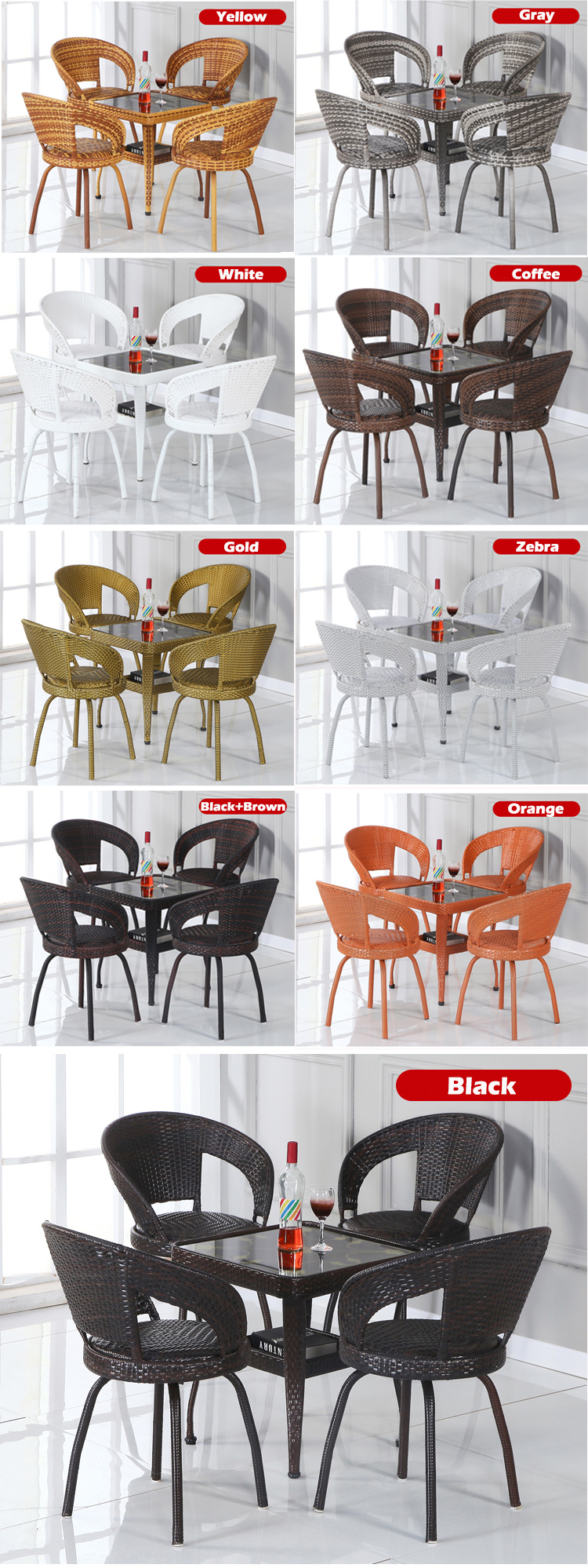 Modern Design Outdoor Stackable Armchair and Coffee Table Set for Patio Garden Balcony