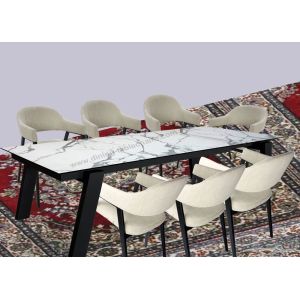 Elegant Rectangle White Extension Table HPL White Extured Top 2.2 Meter