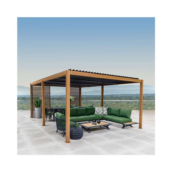 Modern Aluminum Terrace Canopy Roof Louvered Arbours Rot Proof Wooden Coated