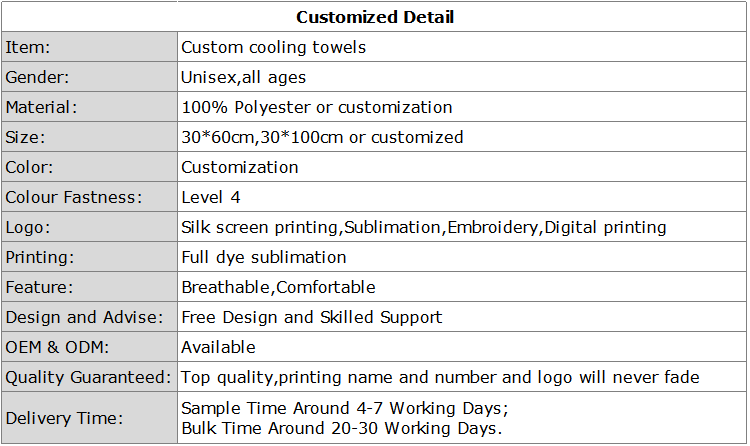 Rapid Cooling Custom Gym Towel Environmental Friendly Dging Processed Soft