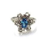Women Jewelry 5mmx7mm Oval Blue Topaz Clear Cubic Zirconia Silver Ring(F22)