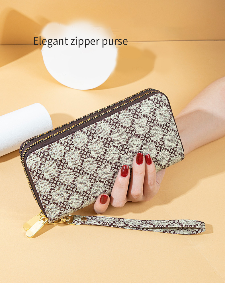 Large Capacity Long Women Leather Card Holder Wallet with Double Zipper Fashionable Look
